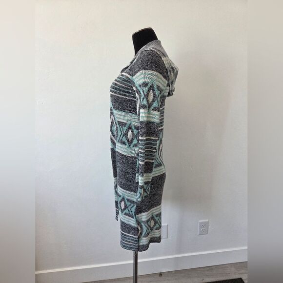 Aztec Tribal Print Hooded Open Front Cardigan Sweater Loose Knit Y2K 90s Gypsy S - Picture 3 of 8
